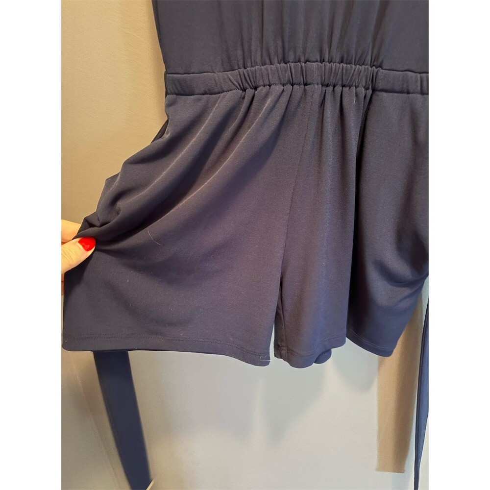 Michael Kors Shorts Romper Womens 2XS Navy Blue Sleeveless Tie Waist Pockets - Picture 3 of 9
